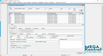 Cadastro de Emitentes e Destinatários