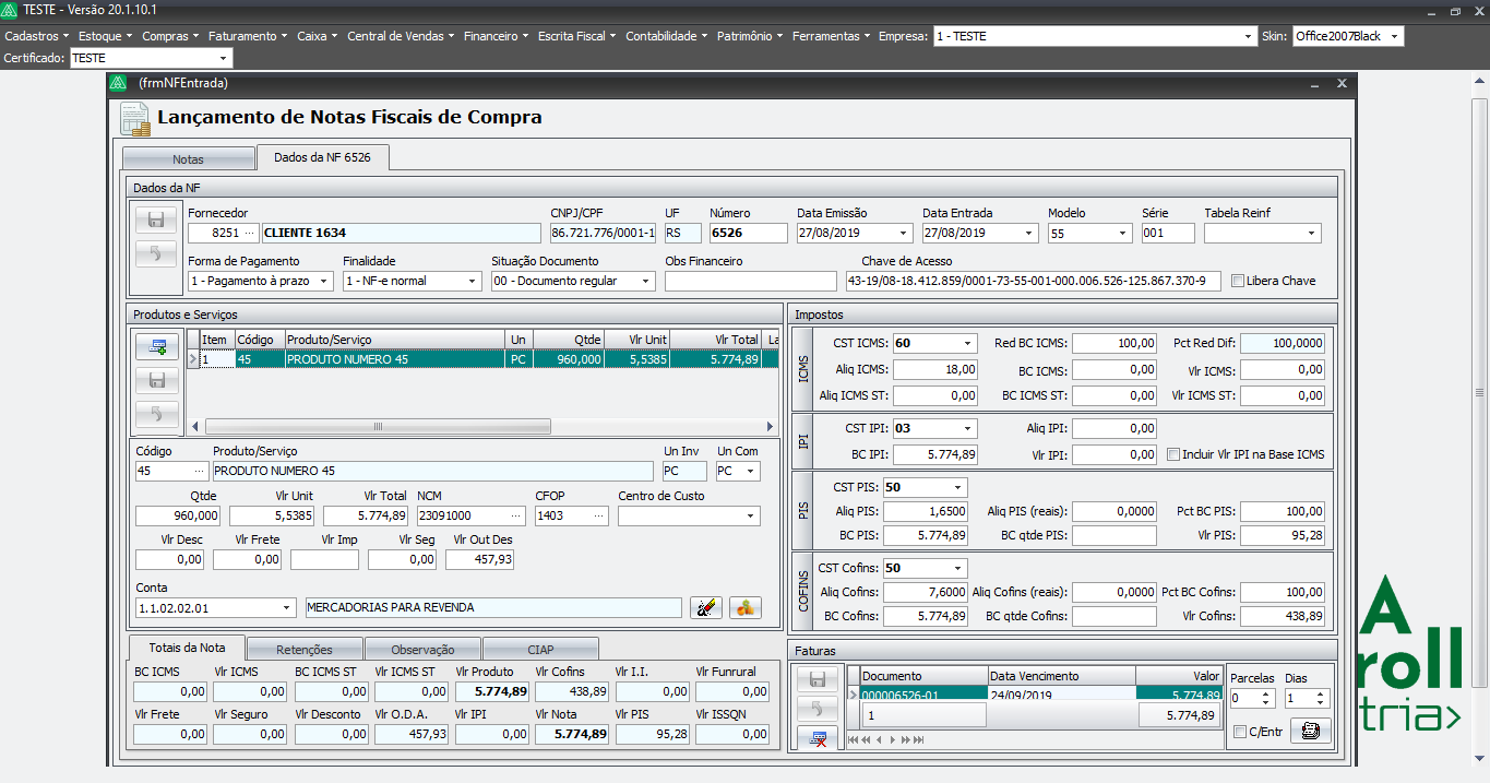 Lançamento de Notas de Compra
