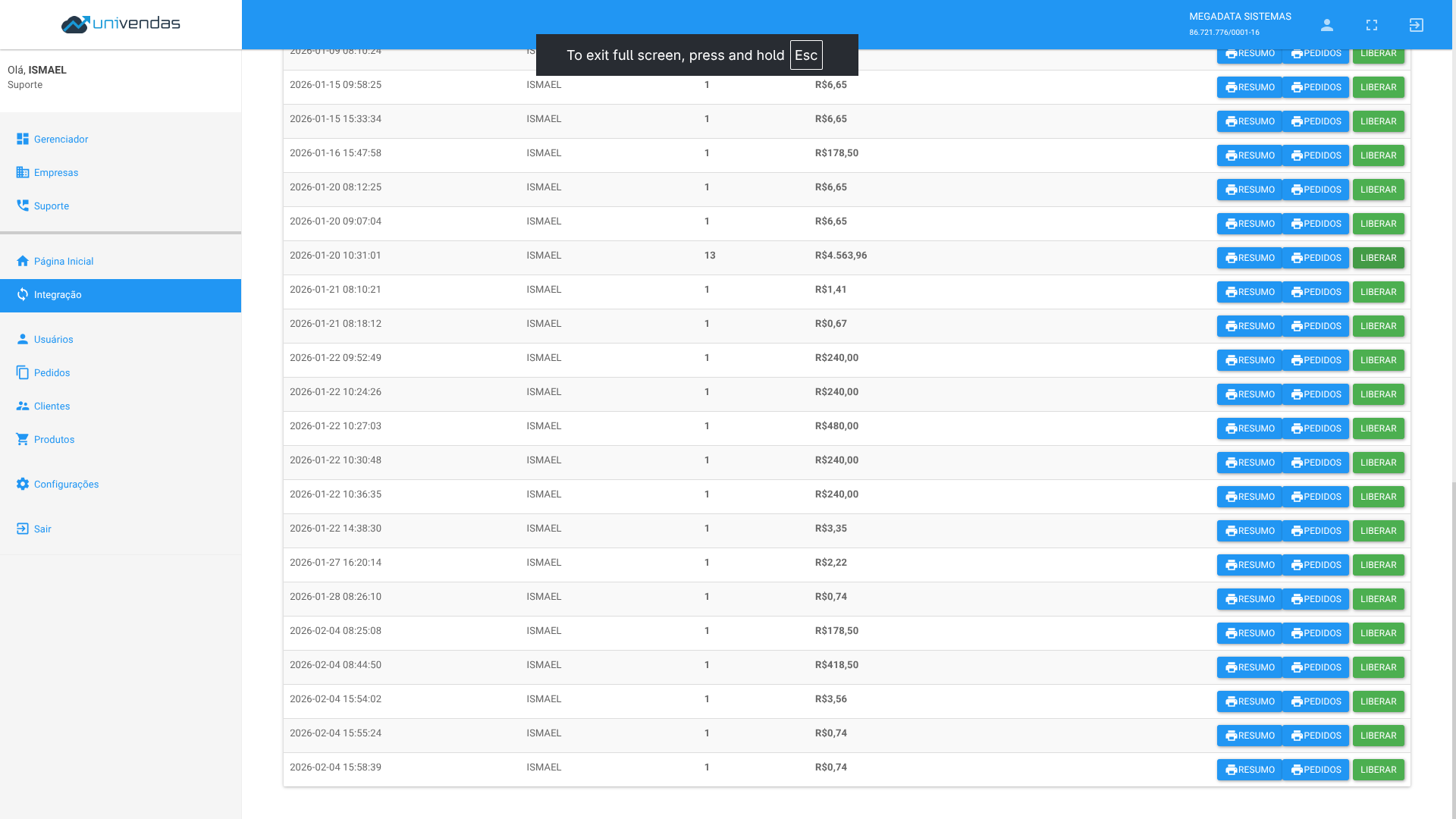 UniVendas - Relatorios